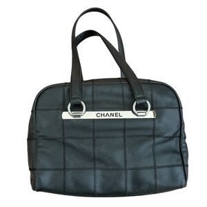 Chanel Black Leather Stitch Chocolate Bar Shoulder Bag Authentic With COA